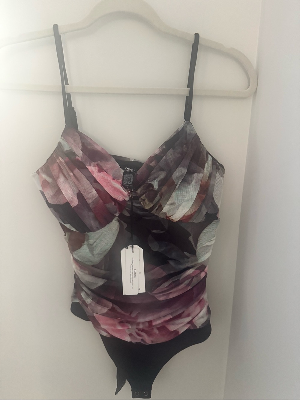 NWT - Express Floral Sheer Ruched Bodysuit